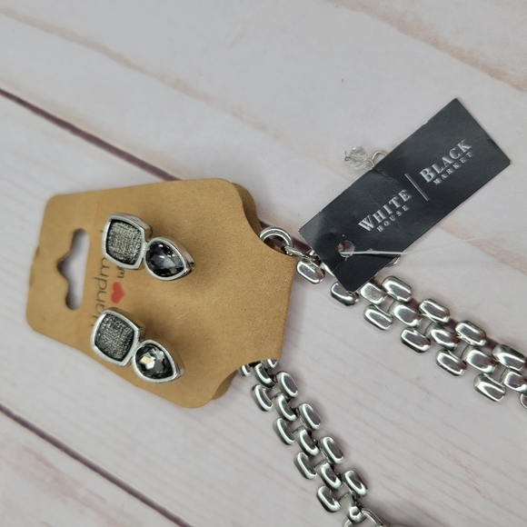 WHBM White House Black Market Chunky Silver Crystal Necklace and Earring Set - Picture 2 of 3